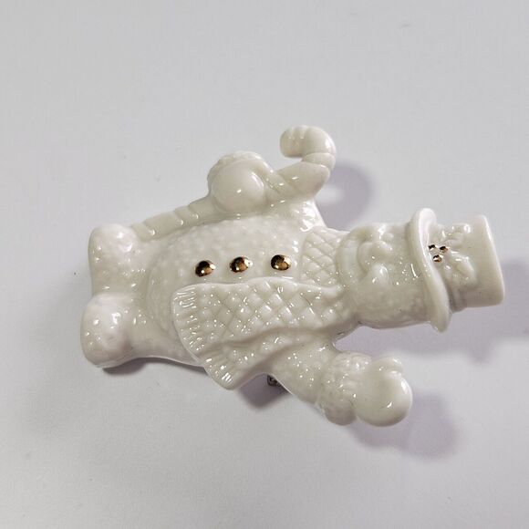 **Sale** Lenox White Porcelain Waving Snowman Brooch - Picture 7 of 10